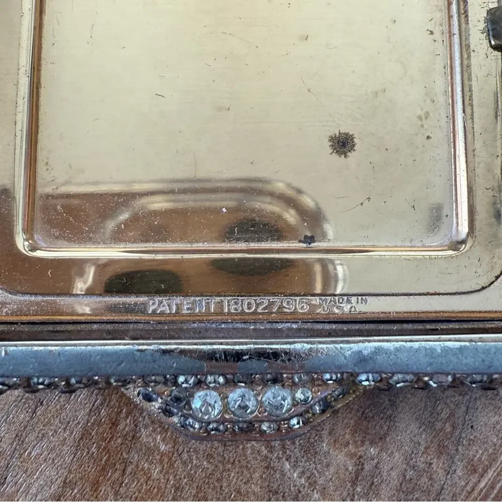 1930s Art Deco Black Enamel Rhinestone Compact Balcano Makeup Case Rouge Luxury